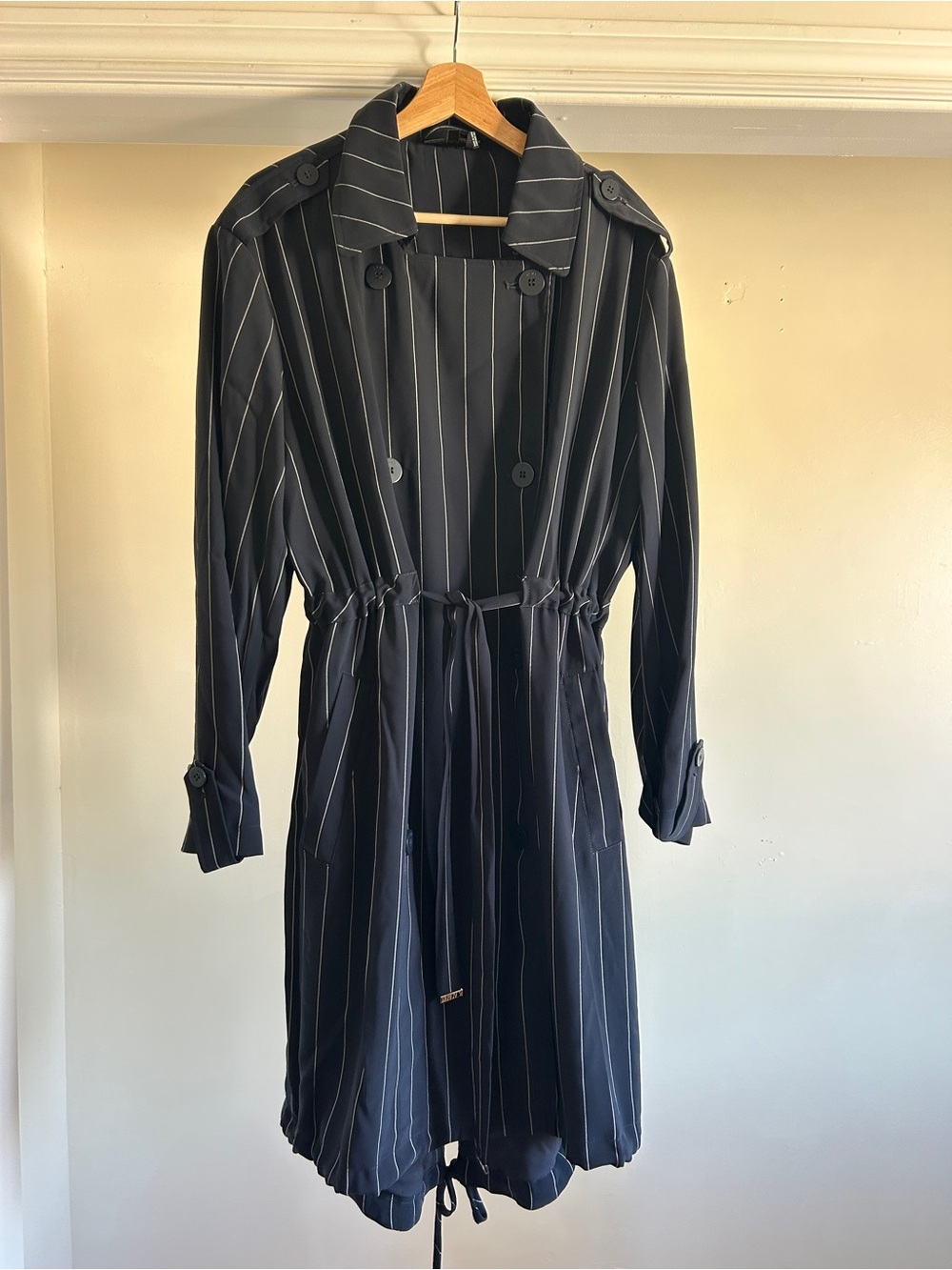 DKNY Navy Pinstripe Trench Coat